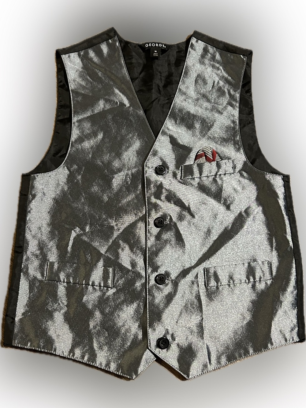 George size 10 Boys Formal Silky Metallic Vest - Silver & Black
